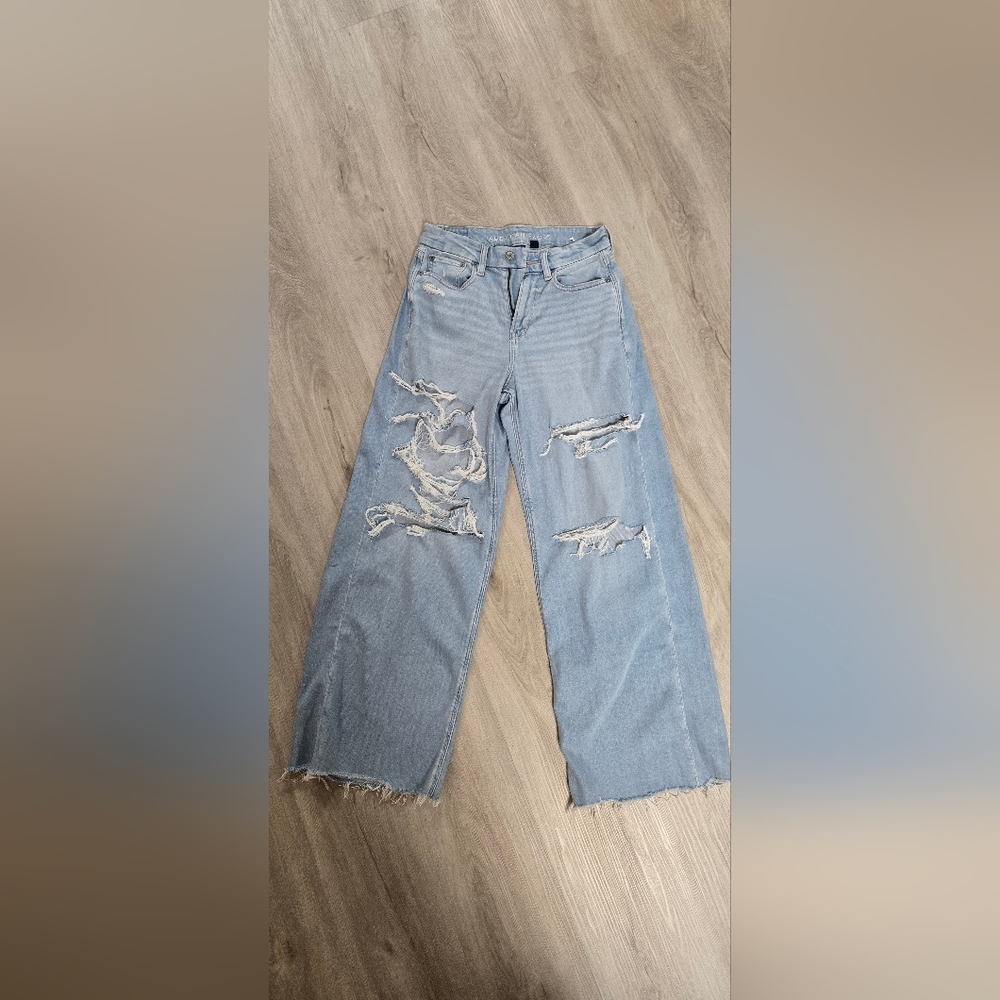 American Eagle Outfitters Light Blue Distressed Flare Jeans